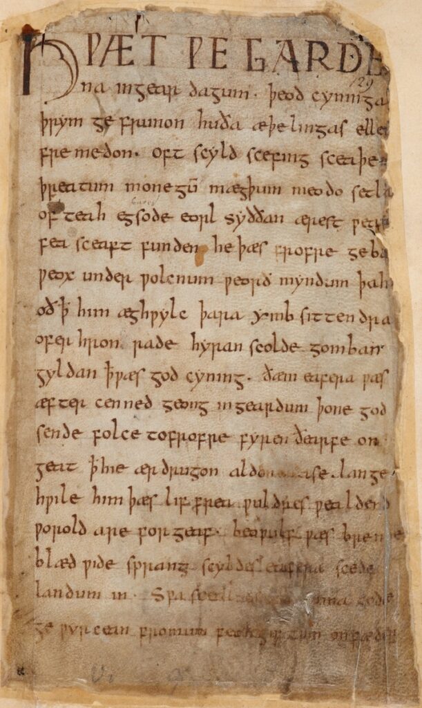 Excerpt of the Beowulf manuscript, a staple of medieval literature