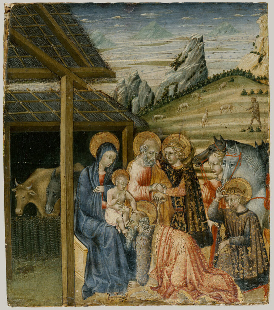 Medieval painting of Jesus, Mary, and Joseph